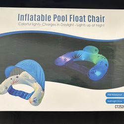 New Solar LED Light-up Inflatable Pool Lounge Chair With Canopy 