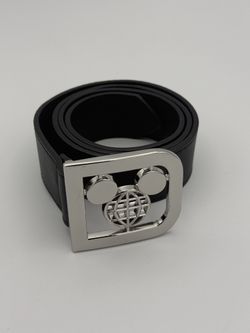 Disney Parks World Retro Logo Silver Belt Black Imitation Leather