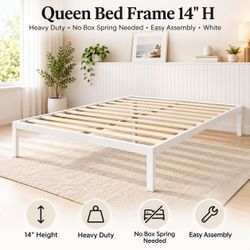 QUEEN BED FRAME 14" HEAVY DUTY NO BOXSPRING NEEDED. WHITE
