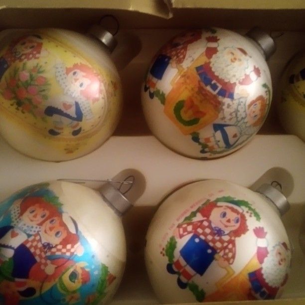 Vintage Corning Raggedy Ann Christmas Ornaments 