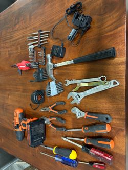 Mixed Hand Tool Lot with Black+Decker Drill