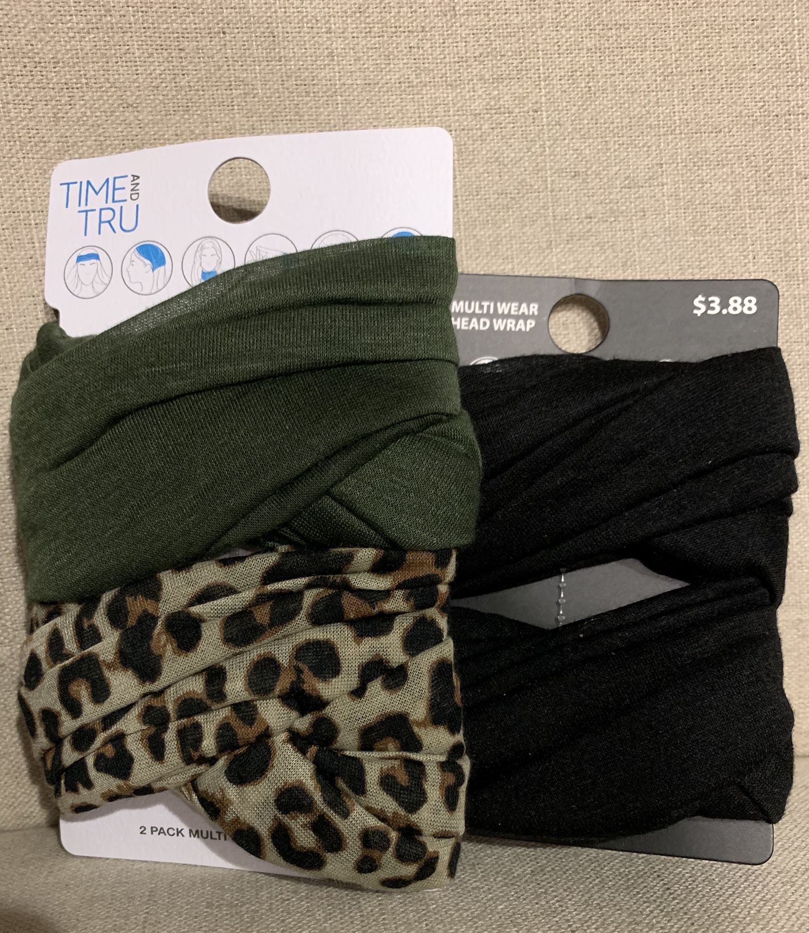 New-MULTIWEAR Head Wraps/Colors-Olive & Leopard/Black “ Can Be Worn As a Mask” Lightweight Breathable, UNISEX
