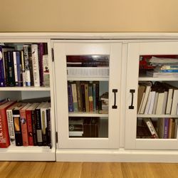 TWO Sets of POTTERY BARN Printer’s Bookshelves / Cabinet Combo In White