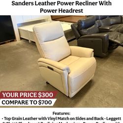 Sanders Leather Power Recliner With Power Headrest
