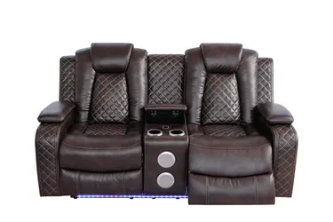 Air Leather Reclining Loveseat With Console Storage, Wireless Charger & Bluetooth Speaker