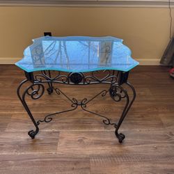 Decorative Wrought Iron & Glass Accent Side End Table