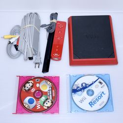Nintendo Wii Red Mini Console (RVL-201) w/ OEM Cables Wii Sports Resort 
