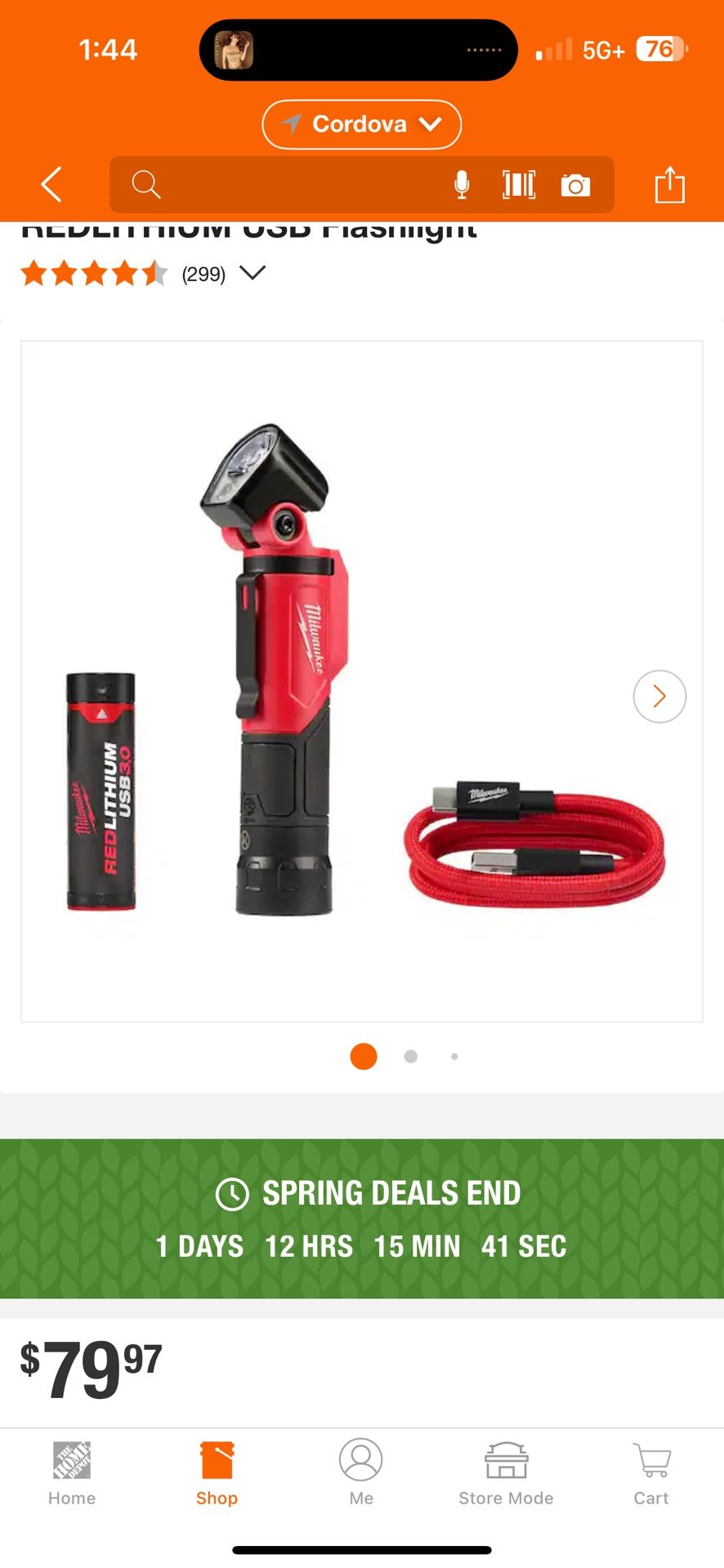 Milwaukee 500 Lumens LED Pivoting REDLITHIUM USB Flashlight