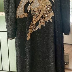 Tan-Chho Black Silk Beaded Dress (XL) 