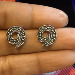 Solid Sterling Silver 925 Marcasite Earrings 