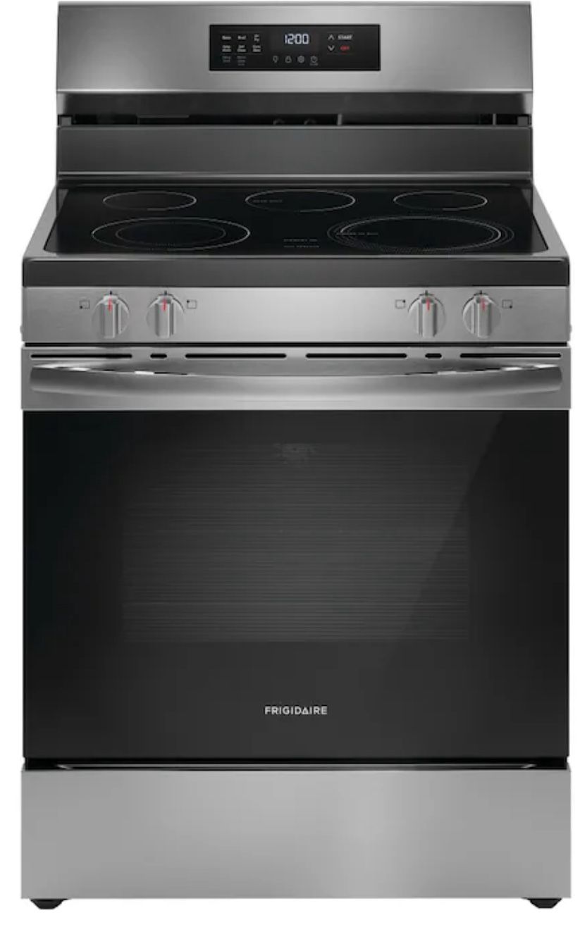 Frigidaire 30 in Glass Top 5 burners 5.3 cu ft Air Fry Convection Oven Freestanding Electric Range Stainless Steel