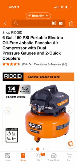 RIDGID 6 Gallon 150 PSI Air Compressor