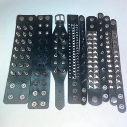 RARE 9 pcs  Spike Studded faux leather bracelets ,  Punk ewelry Lot , Wristbands , emo Gothic  Rivets Cuff Black Wristband Y2k Skater Style Bracelets