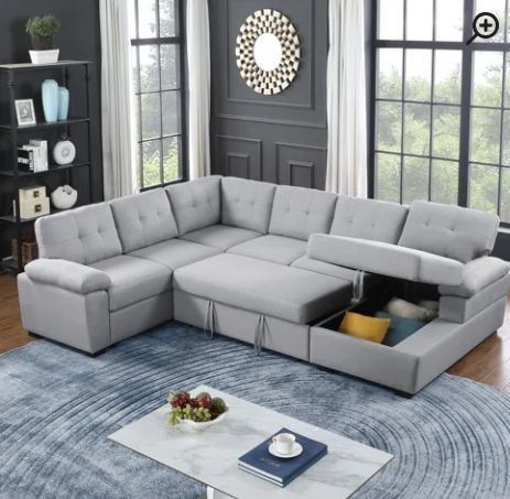 Modern L sectional 7 seater couch sofa with pull out bed and storage new factory sealed boxes sillon 