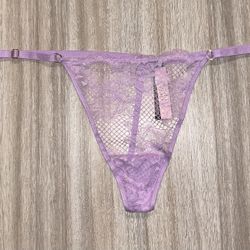 New Victoria Secret Thong V String XL Fishnet Floral Purple Adjustable Straps