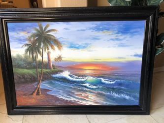 Beautiful hand painted picture with wood frame