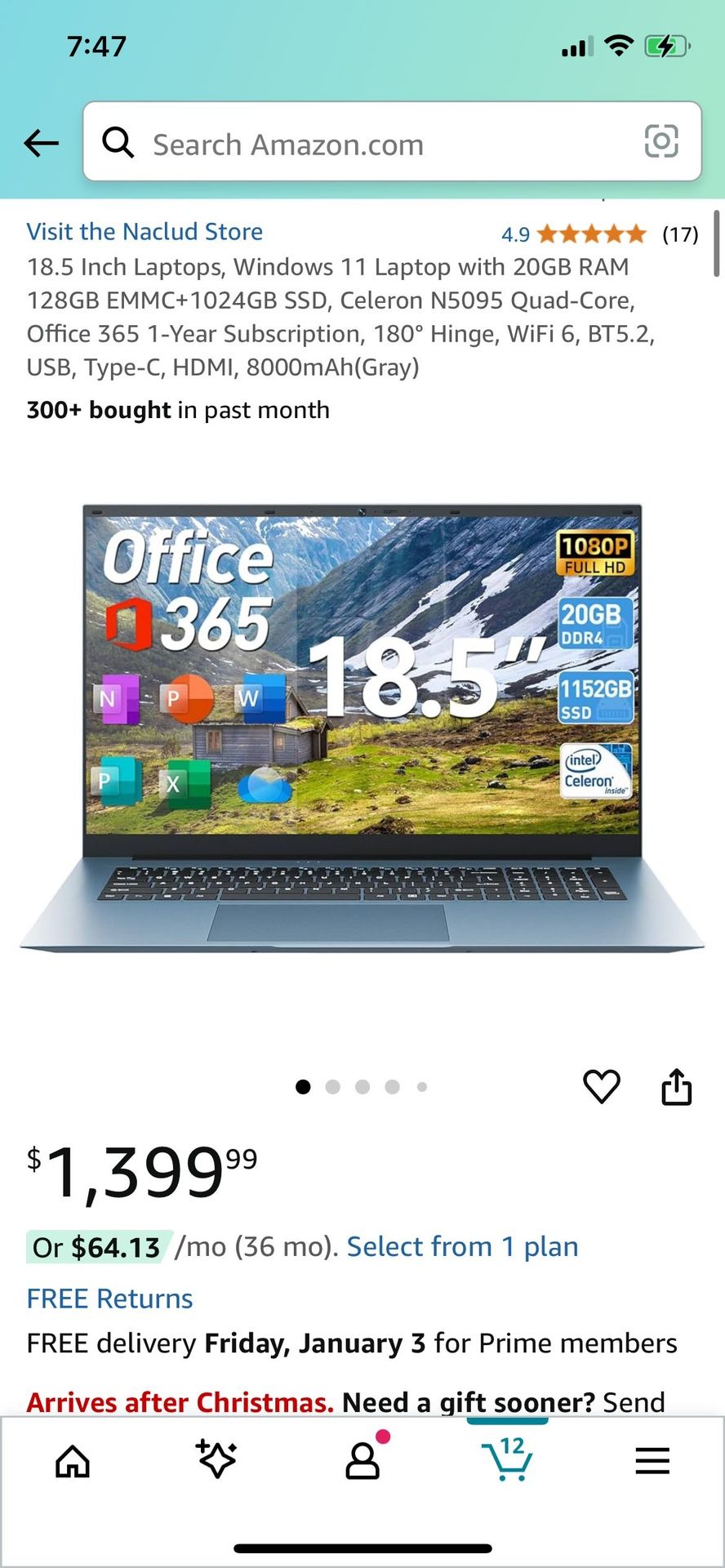 Naclud 18.5 Inch Laptop Windows 11, SSD and DDR4 not included