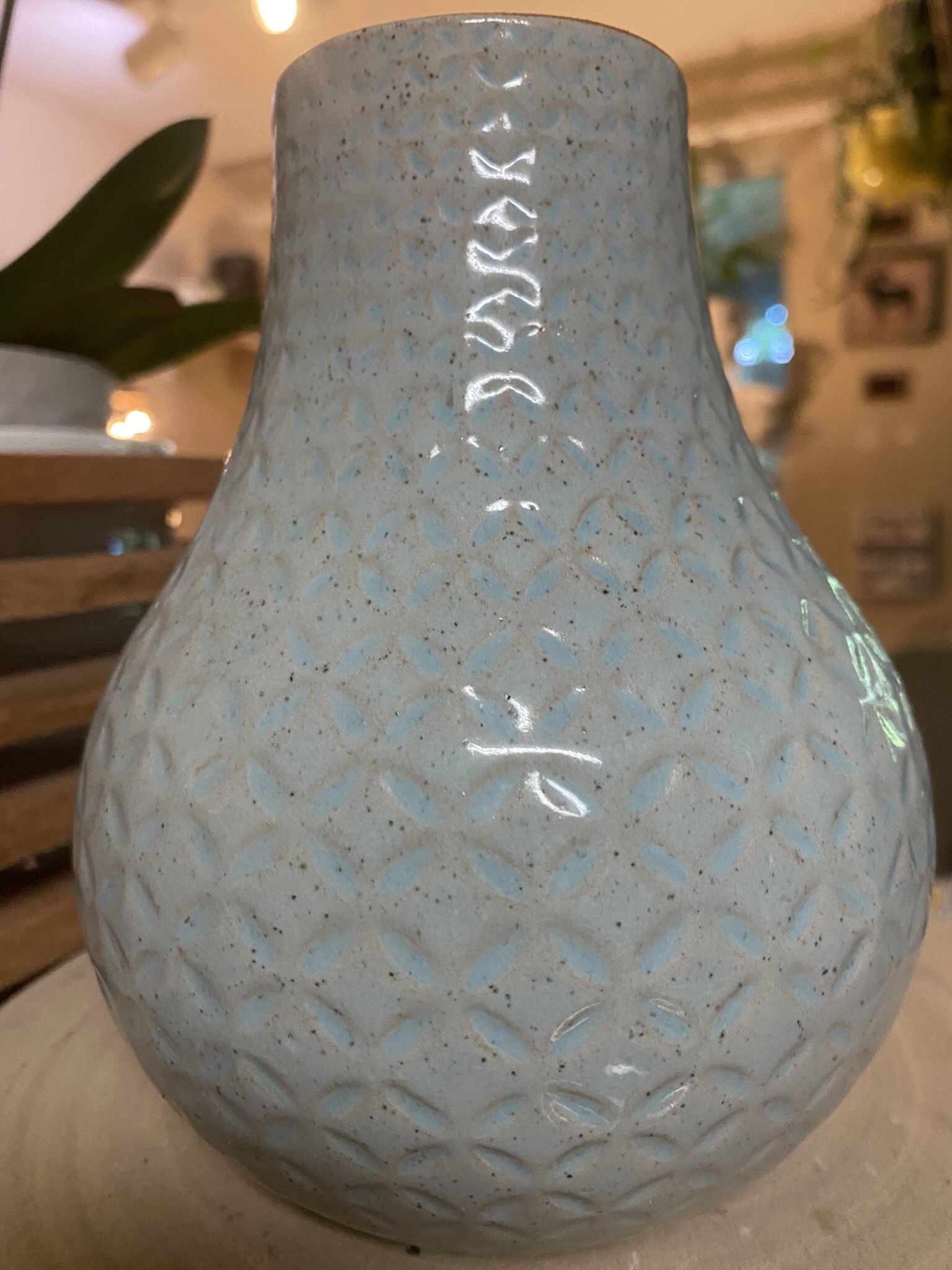 Beautiful Modern Egg Blue Artisan Vase | Ceramic | Lightly Speckled | Embossed | Indoor | 6” H | 2” W | Flower | Sculptural