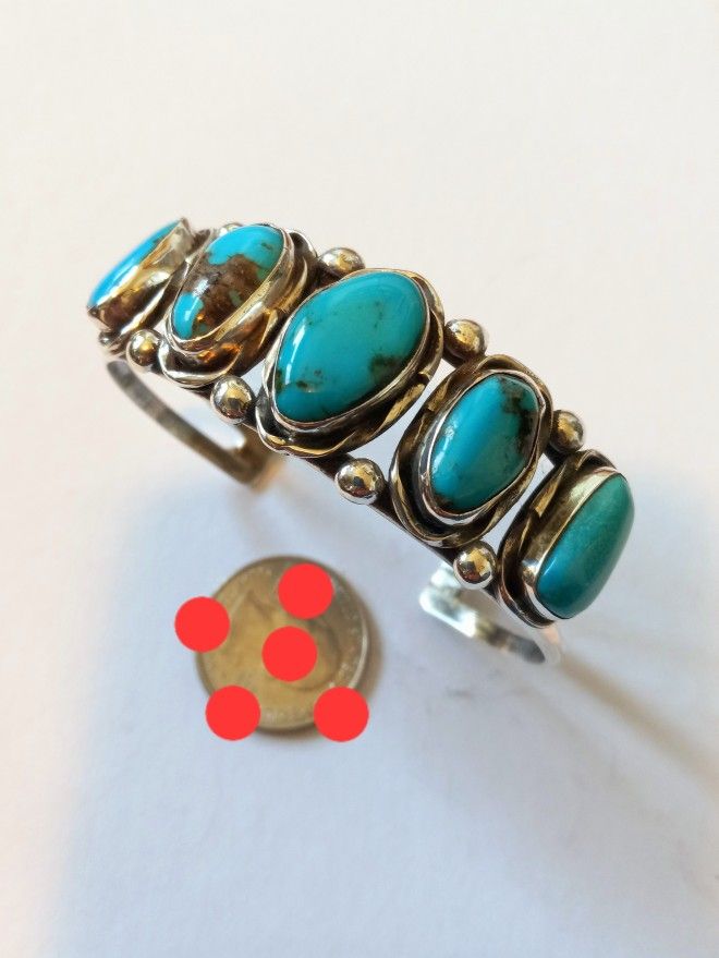 $180! Awesome Vintage Navajo Sterling Silver Turquoise Bracelet