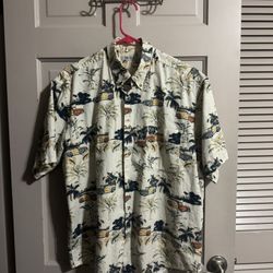Mens Hawaiian Print Casual Button Down Size Large 
