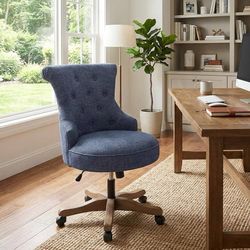 LE50 $85  HUIMO Home Office Chair Upholstered Armless Swivel Desk Chair with Wheels Adjustable Height Computer Desk Chair with Wooden Legs linen Comfo