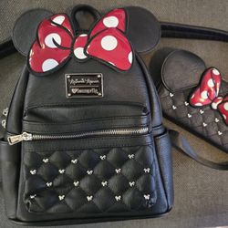 Loungefly Minnie Mouse miniature backpack and wallet. 