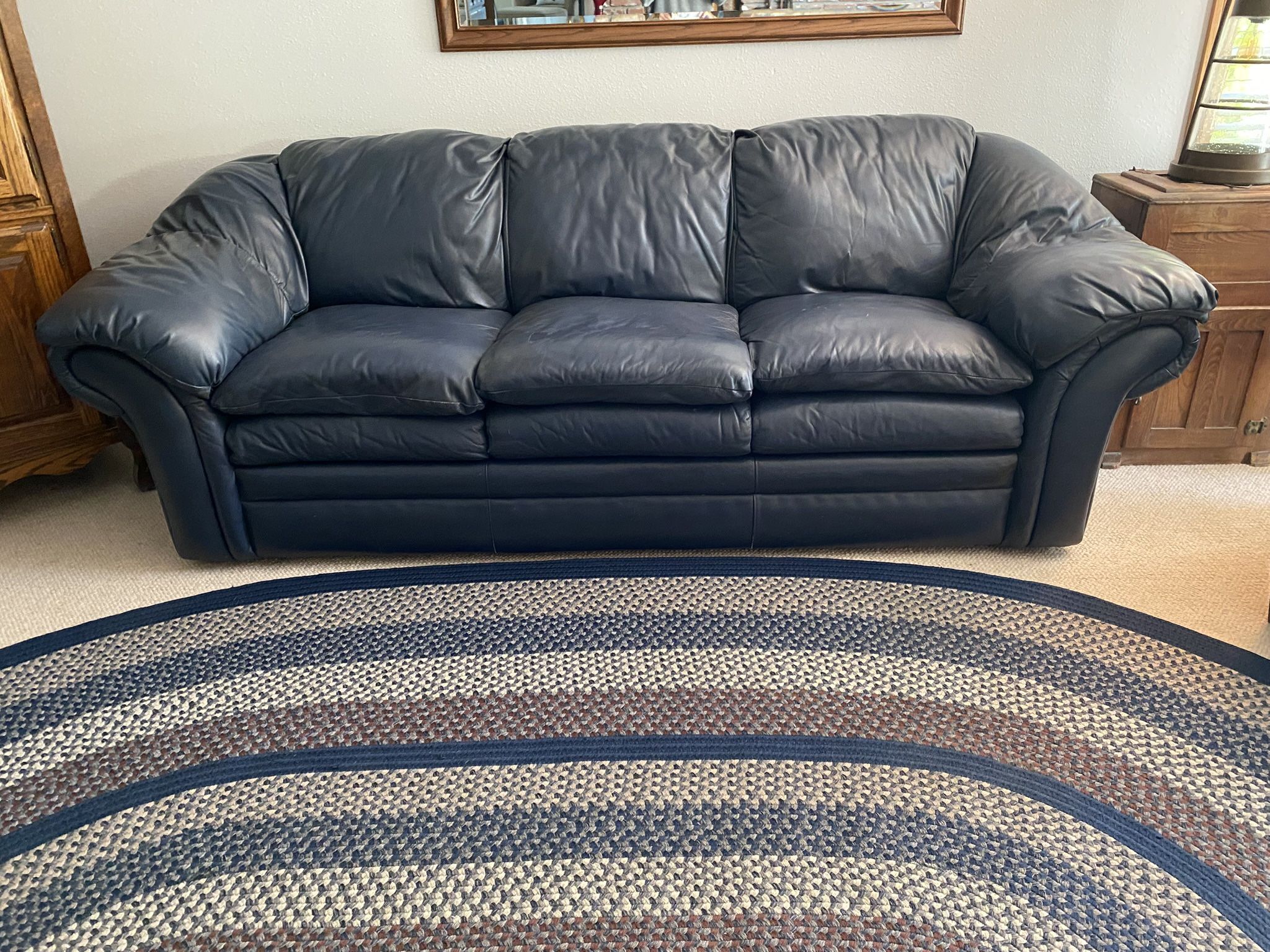 Navy Blue Leather Couch Sofa Sleeper Bed Included
