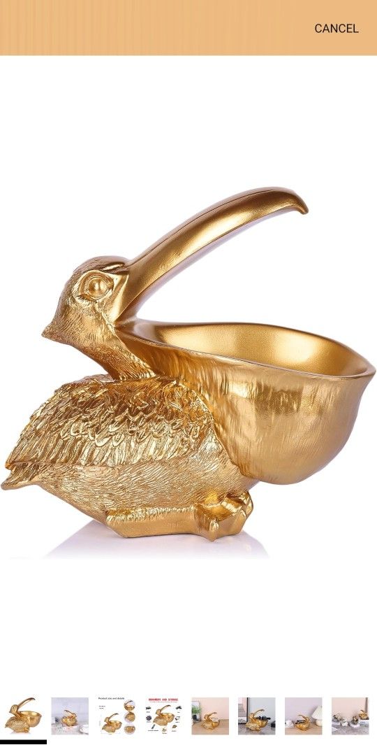 Pelican Key Holder Statue β Fun Animal Candy Dish (Gold) πͺπ¦©
Unique Desk & Entry Table Decor