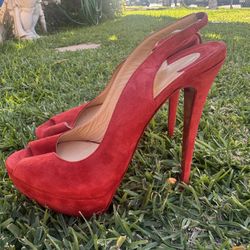 Christian Louboutin Peep Toe Slingback Pumps Red Stiletto Heels Size 41