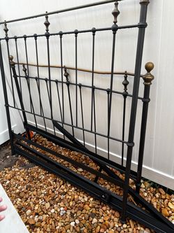 Black Metal Bed Frame with Brass Finials