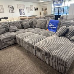 Light Gray Sofa Sectional Pull out set + Storage Chaise - ( FREE DELIVERY)