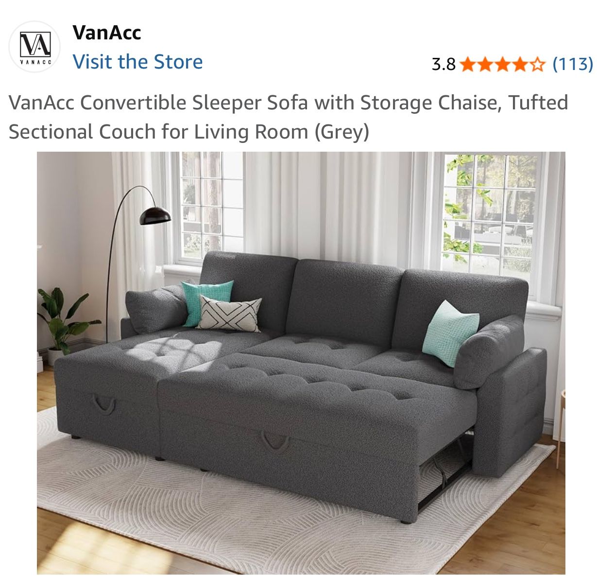 Modern Convertible Sleeper Sofa with Storage – Like New – Great Deal!