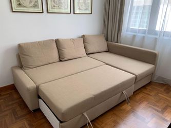 Modern Beige Sleeper Sectional Sofa (Converts to Queen Bed)