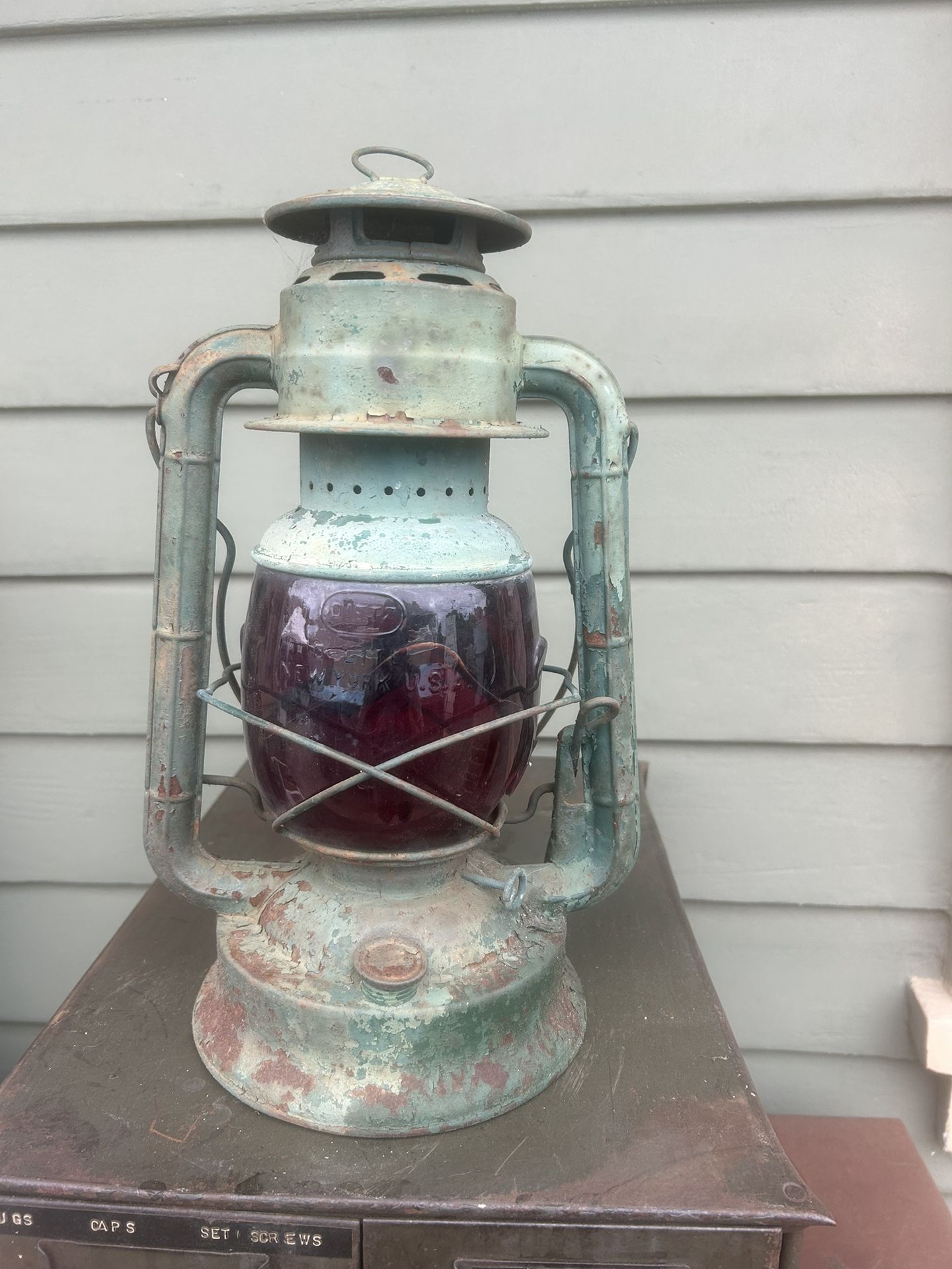 Perfectly Imperfect Vintage Dietz Railway Lantern w/ Broken Red Globe: