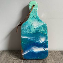 Letitflostudio Ocean Resin Art Wood Serving Charcuterie Board