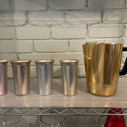 Vintage Aluminum Pitcher And Cups