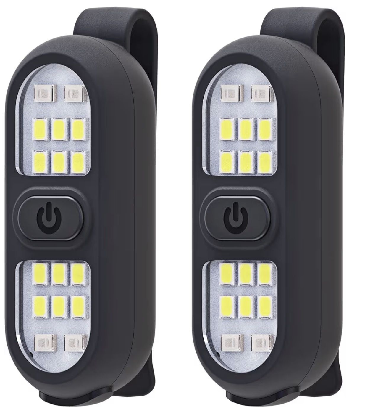 2 Pack Clip on Flashlights, Bike lights Rechargeable Safety Lights for Walking at Night Hands Free Flashlight Portable LED Work Light Wa