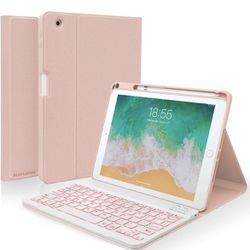 BLUTLOTUS Keyboard case for iPad 9.7 Inch Air 2, iPad 5th/ 6th Generation (2017/2018) with Keyboard Detachable, 7 Color Wireless Backlit Keyboard, Sma