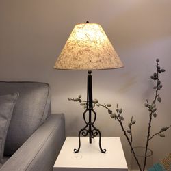 Wrought Iron Table Lamp With Gampi Shade (Excellent Condition)