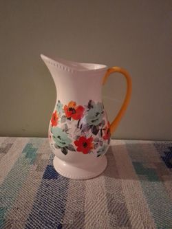 Ceramic Floral Pitcher with Yellow Handle