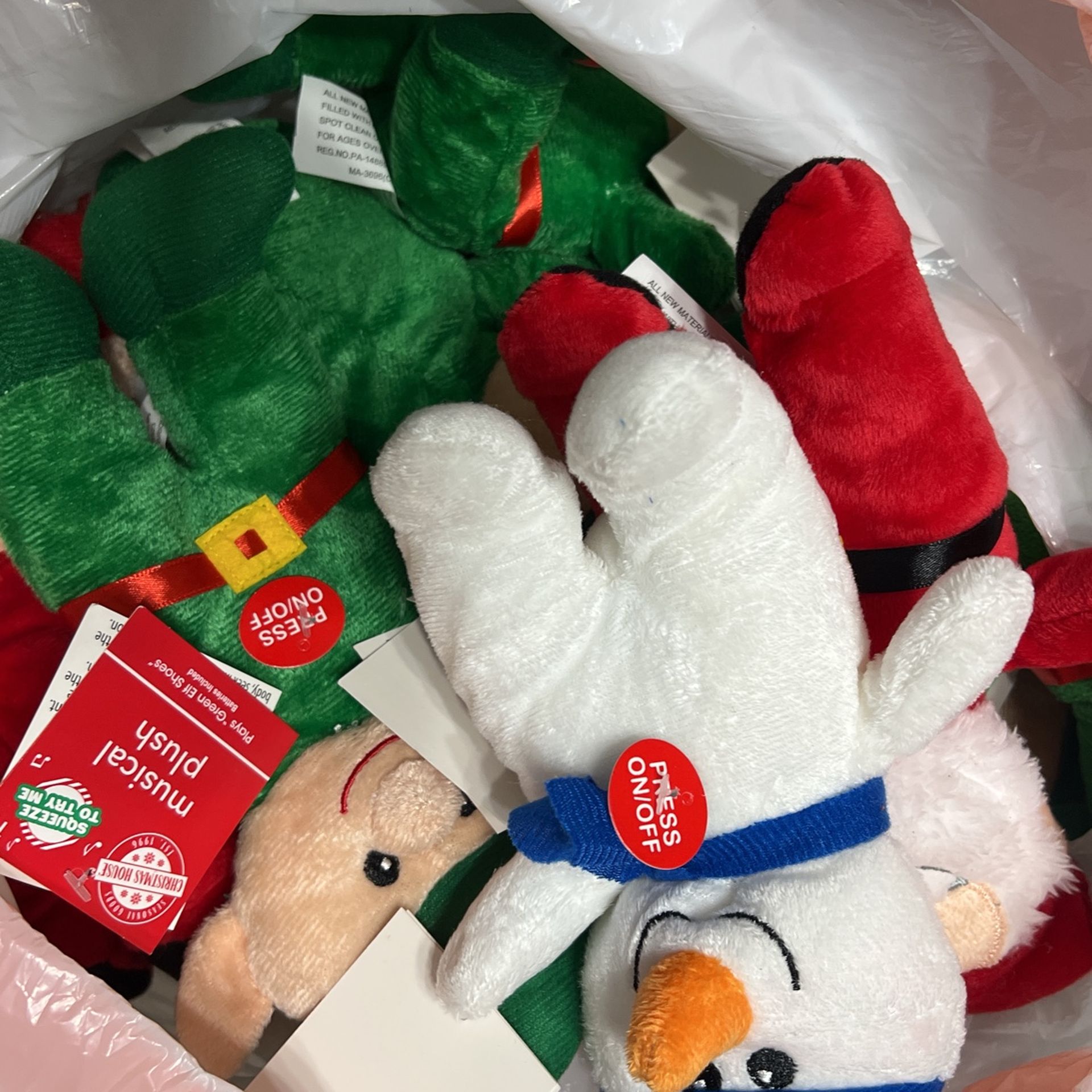 Music Playing Stuffed Animals Santa Elf And Snowman
