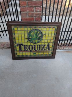 Vintage Tequiza Beer Sign - Faux Stained Glass Wood Frame - READ DESCRIPTION
