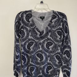 Women’s TALBOTS Pure  Italian Merino Wool,Paisley Print V-Neck 3/4 Sleeve pullover Stretch Top… Size Small