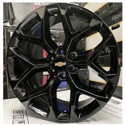 BRAND NEW CHEVY SNOWFLAKE REPLICA WHEELS 22x9 GLOSS BLACK 