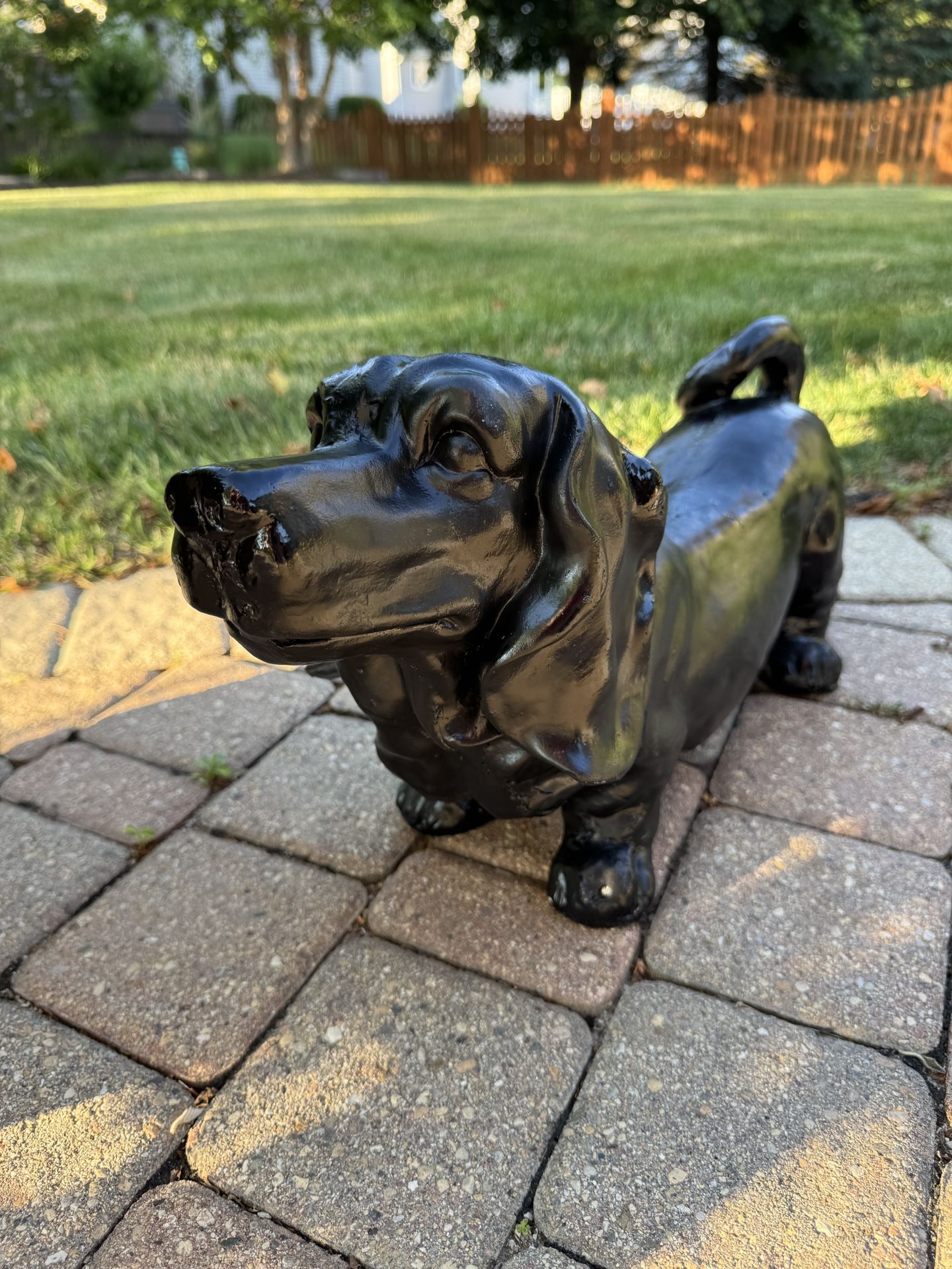UNIQUE BLACK DACHSHUND DOG GARDEN STATUE