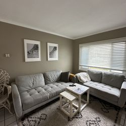 Living Spaces Ginger Grey Fabric Sofa & Loveseat Set | Tufted | 2 Piece | Loose Reversible Back