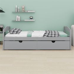 NEW ModernLuxe Twin size platform bed with two drawers gray 