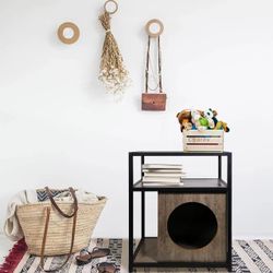 Industrial Side Table with Pet House Cubby