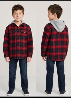 JACHS New York Flannel/hoodie Button Jacket Mid-Length Red/Black Size L-used