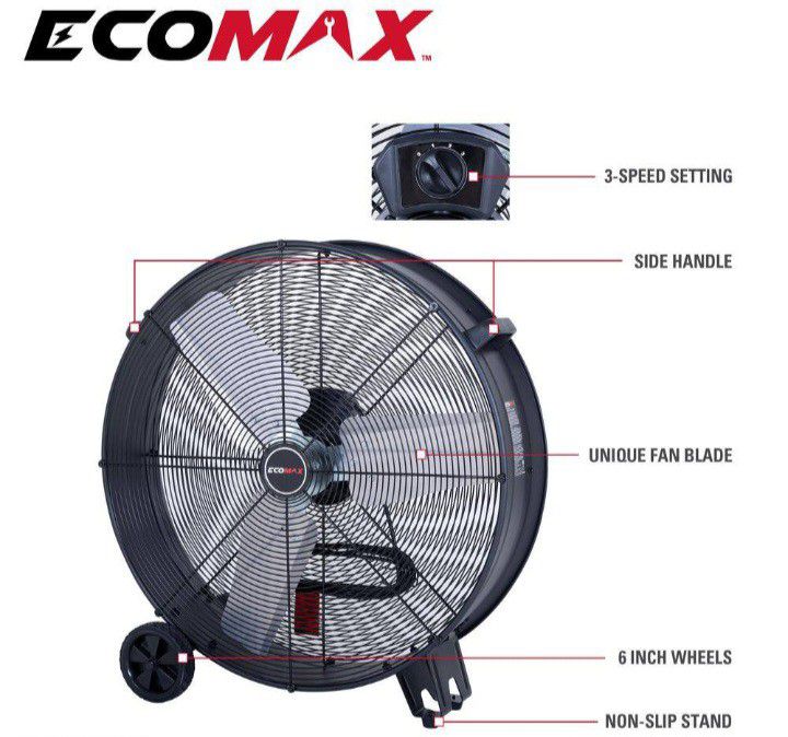 ECOMAX
30 in. 3 Fan Speeds Drum Fan